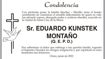 Condolencia por el fallecimiento de Eduardo Kunstek Montaño