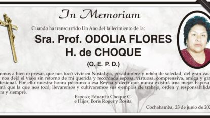 Obituario de Odolia Flores H. de Choque