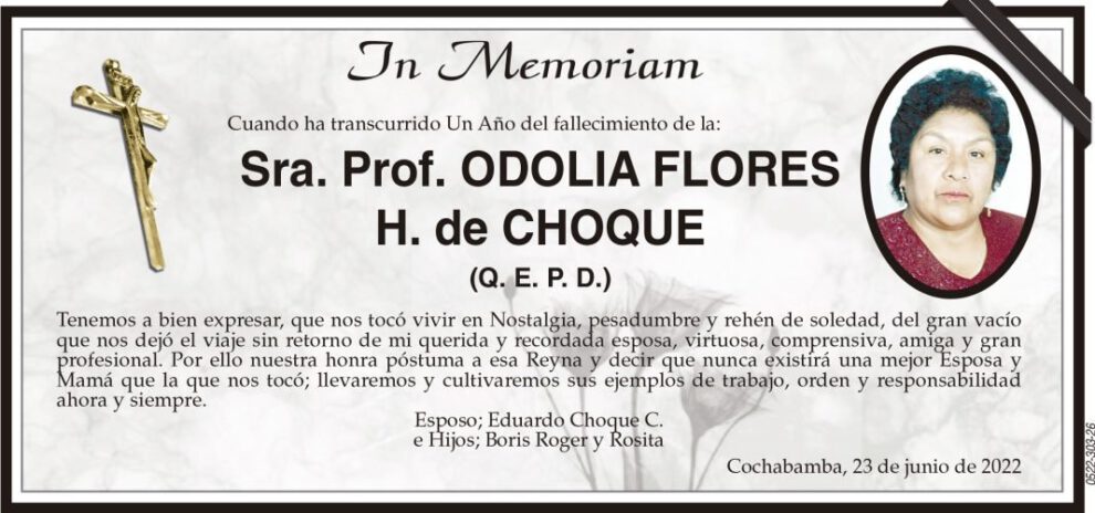 Obituario de Odolia Flores H. de Choque