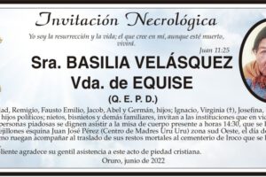 Invitación Necrológica: Basilia Velásquez Vda. de Equise