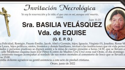Invitación Necrológica: Basilia Velásquez Vda. de Equise