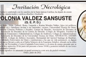 Invitación Necrológica de Apolonia Valdez Sansuste