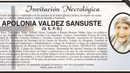 Invitación Necrológica de Apolonia Valdez Sansuste