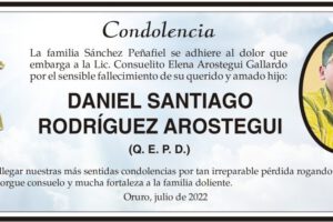 Condolencia por el fallecimiento de Daniel Santiago Rodríguez Arostegui