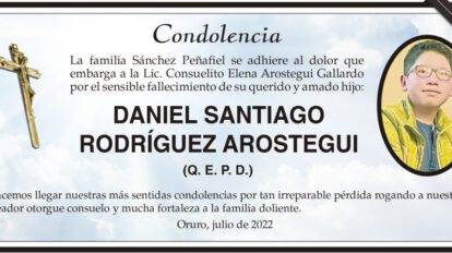 Condolencia por el fallecimiento de Daniel Santiago Rodríguez Arostegui