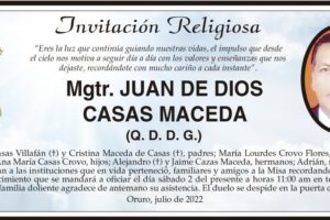 Invitación Religiosa en memoria de Mgtr. Juan de Dios Casas Maceda