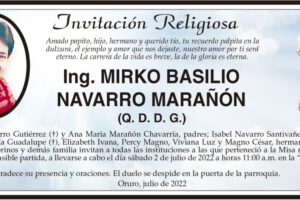Ing. Mirko Basilio Navarro Marañón recordado en misa