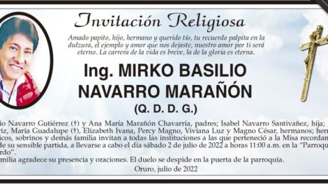 Ing. Mirko Basilio Navarro Marañón recordado en misa