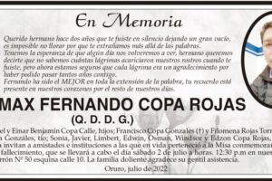 Obituario de Max Fernando Copa Rojas