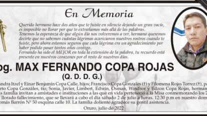 Obituario de Max Fernando Copa Rojas