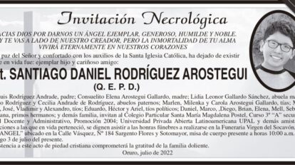 Invitación Necrológica de Santiago Daniel Rodríguez Arostegui