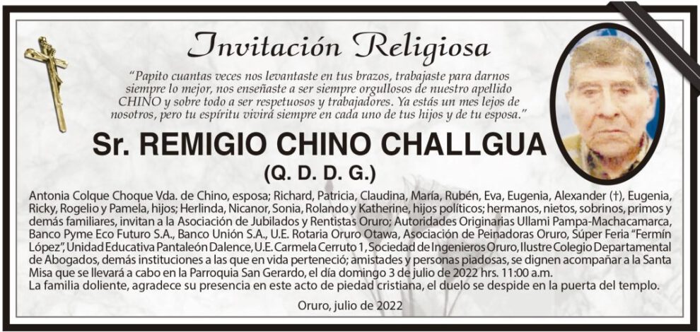 Obituario de Remigio Chino Challgua