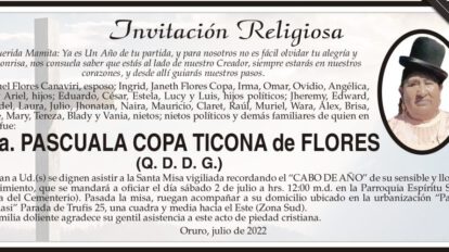 Obituario de Pascuala Copa Ticona