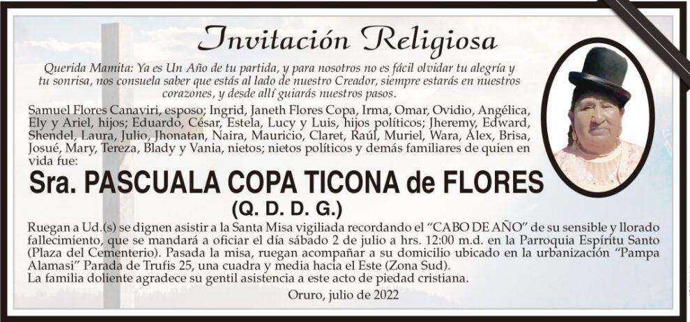 Obituario de Pascuala Copa Ticona