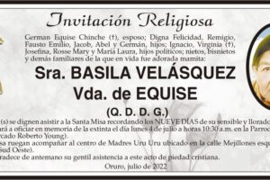 Invitación religiosa en memoria de Basilia Velásquez