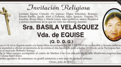 Invitación religiosa en memoria de Basilia Velásquez