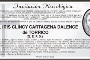 Iris Clincy Cartagena Dalence, invitación necrológica