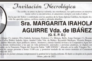 Margarita Irahola Aguirre, invitación necrológica