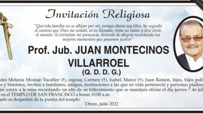 Invitación Religiosa para Juan Montecinos Villarroel