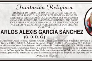 Ing. Carlos Alexis García Sánchez, invitación a misa recordatoria
