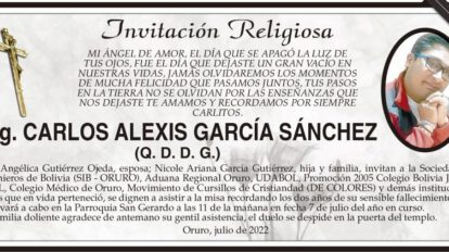 Ing. Carlos Alexis García Sánchez, invitación a misa recordatoria