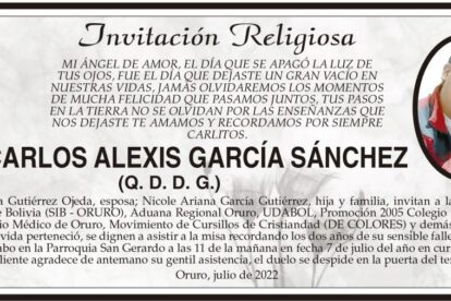 Ing. Carlos Alexis García Sánchez, invitación a misa recordatoria