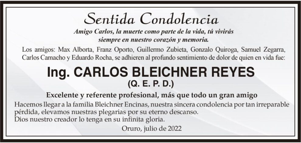 Ing. Carlos Bleichner Reyes Q. E. P. D.