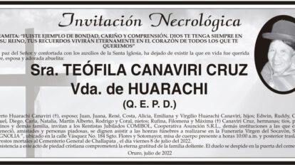 Invitación Necrológica de Teófila Canaviri Cruz