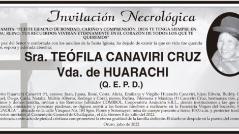 Invitación Necrológica de Teófila Canaviri Cruz