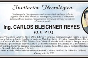 Invitación Necrológica para Ing. Carlos Bleichner Reyes