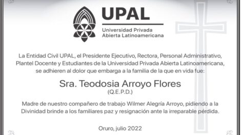 Condolencia por la Sra. Teodosia Arroyo Flores