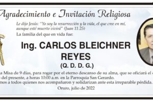Agradecimiento e Invitación Religiosa: Ing. Carlos Bleichner Reyes