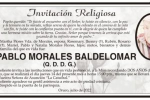 Invitación Religiosa para Pablo Morales Baldelomar