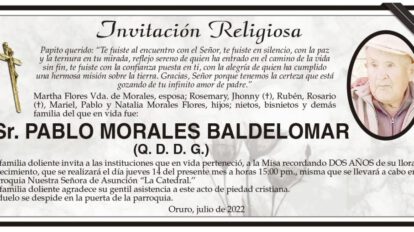 Invitación Religiosa para Pablo Morales Baldelomar