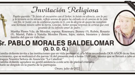 Invitación Religiosa para Pablo Morales Baldelomar