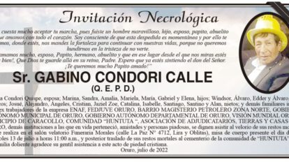 Invitación Necrológica para Gabino Condori Calle