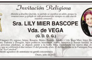 Invitación Religiosa en memoria de Lily Mier Bascope