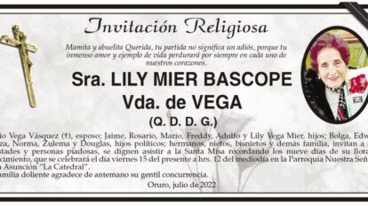 Invitación Religiosa en memoria de Lily Mier Bascope