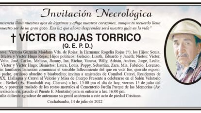 Invitación Necrológica para Víctor Rojas Torrico