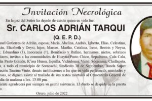 Invitación necrológica para Carlos Adrián Tarqui