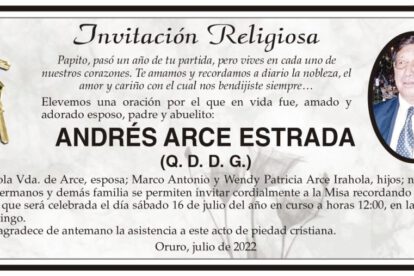 Invitación Religiosa para Andrés Arce Estrada