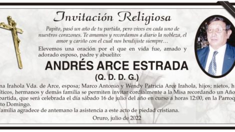 Invitación Religiosa para Andrés Arce Estrada