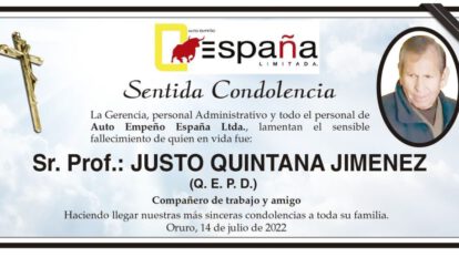 Condolencias por el fallecimiento de Justo Quintana Jimenez