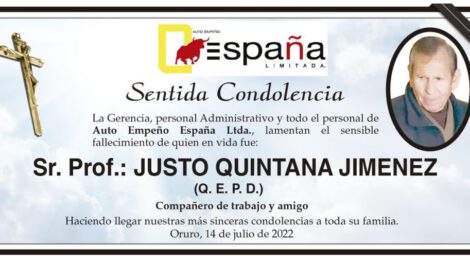 Condolencias por el fallecimiento de Justo Quintana Jimenez