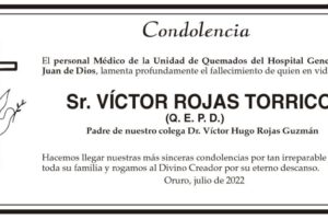 Condolencia por el fallecimiento de Víctor Rojas Torrico