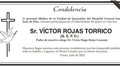 Condolencia por el fallecimiento de Víctor Rojas Torrico