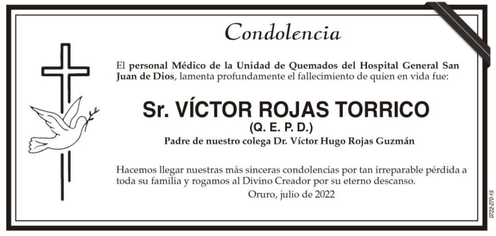 Condolencia por el fallecimiento de Víctor Rojas Torrico