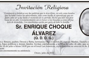 Invitación Religiosa en honor a Enrique Choque Álvarez