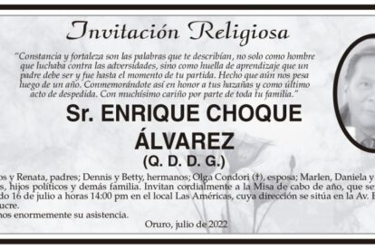 Invitación Religiosa en honor a Enrique Choque Álvarez