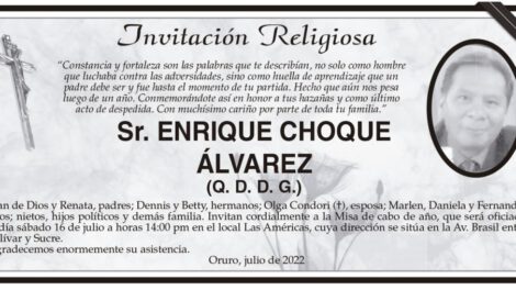 Invitación Religiosa en honor a Enrique Choque Álvarez